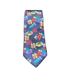 Lands' End Christmas Presents Tie Navy Blue